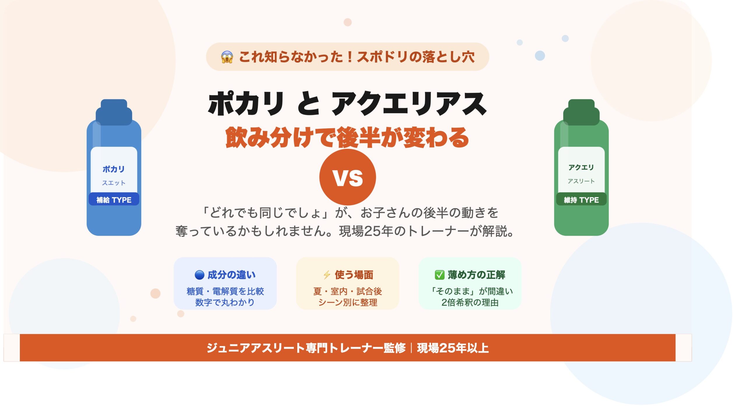 「補給のつもりが逆効果だった」。ジュニアアスリートの親が知っておくべきスポドリの正しい飲み分け方