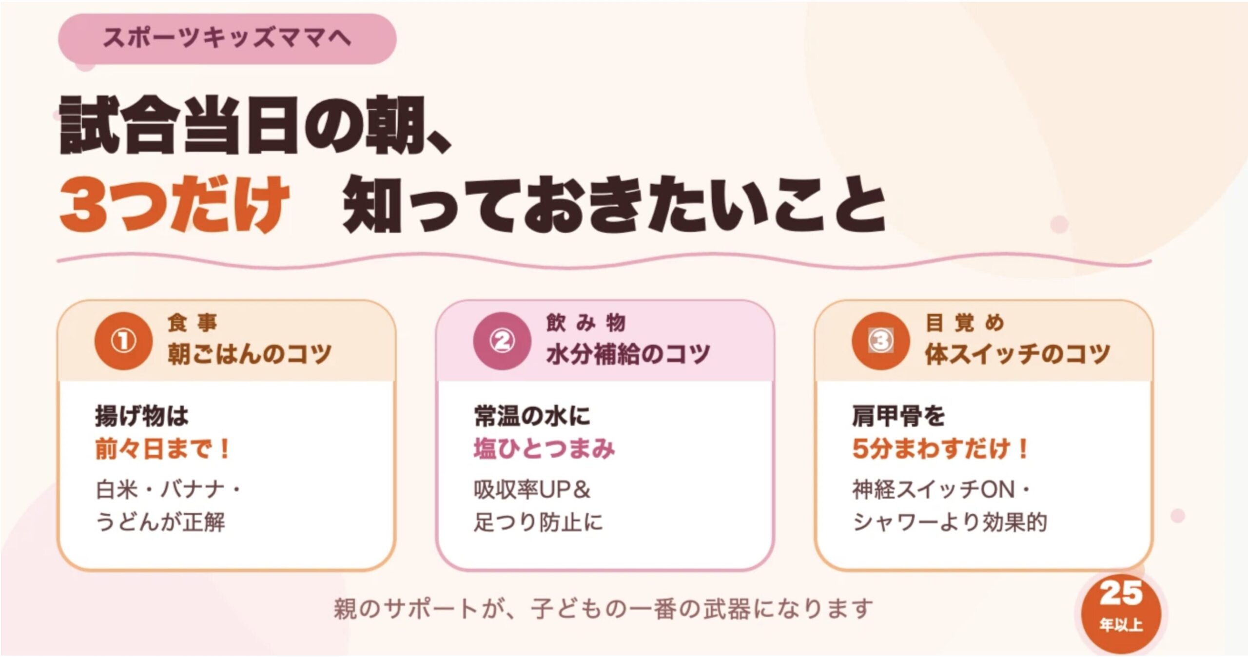 知らなかったでは済まされない。試合当日の朝、ジュニアアスリートの親が知っておくべき「コンディション作りの3原則」
